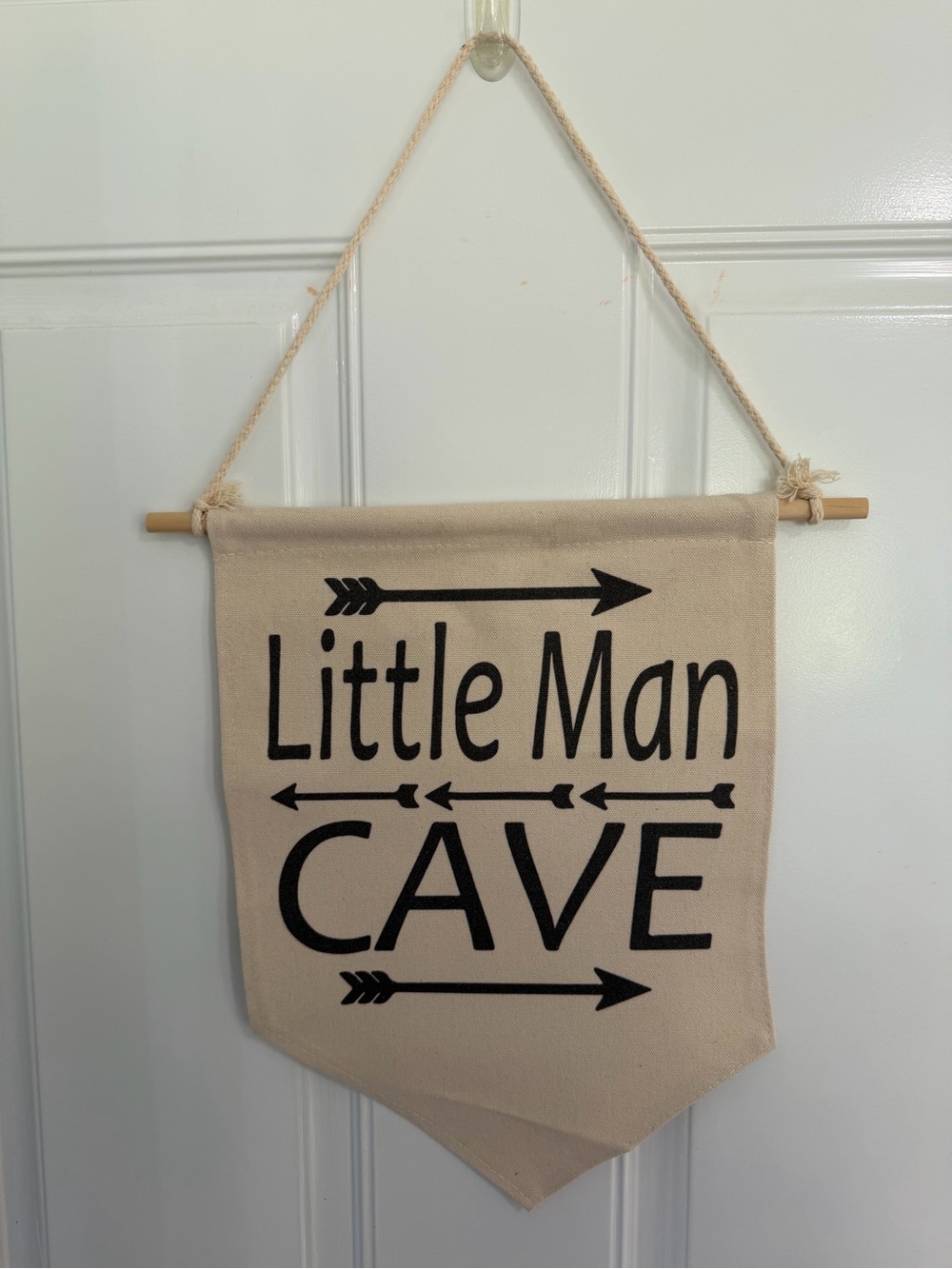 Little Man Cave Canvas Wall Banner - Beige and Black